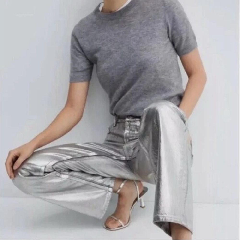 Rebecca Minkoff Metallic Silver Straight Leg Jeans